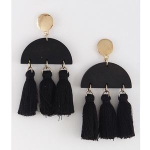 Black and Gold Tassel Drop Earrings